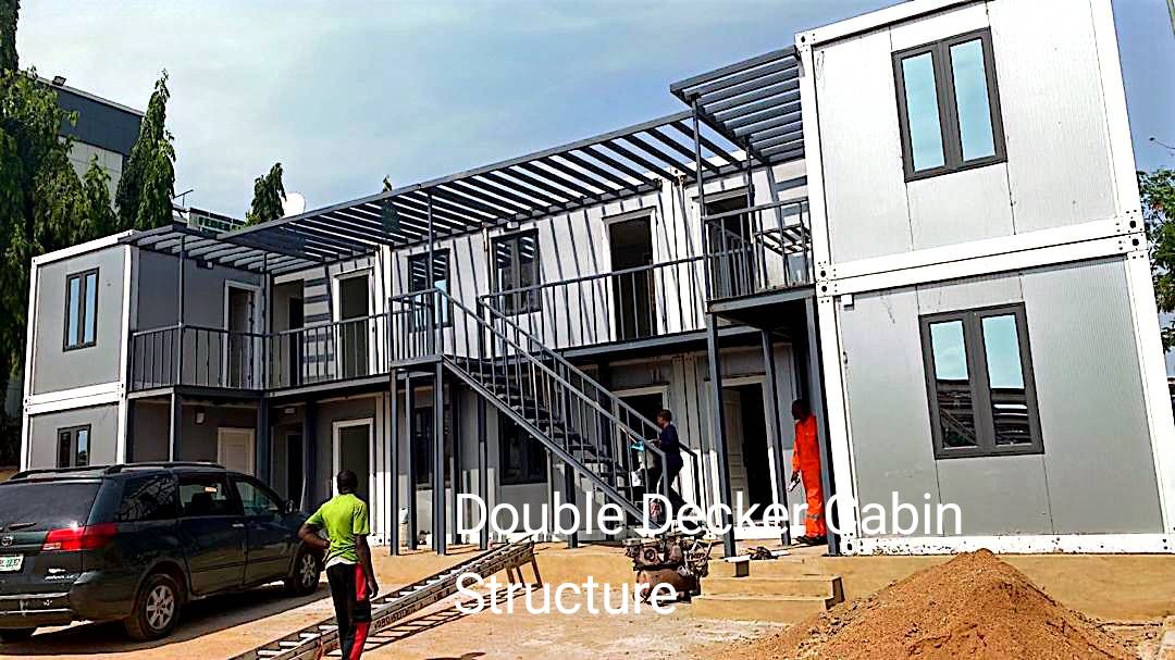 Double decker prefab cabin structure with stairs