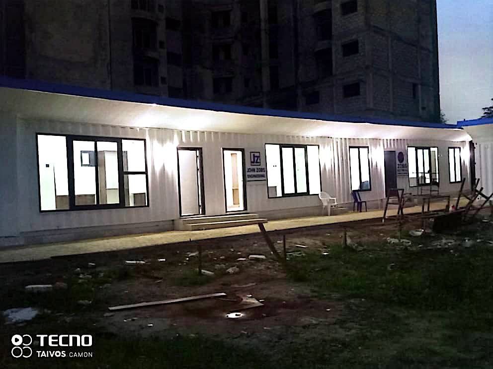 JZ Engineering — Site Office Block — Office strip at dusk