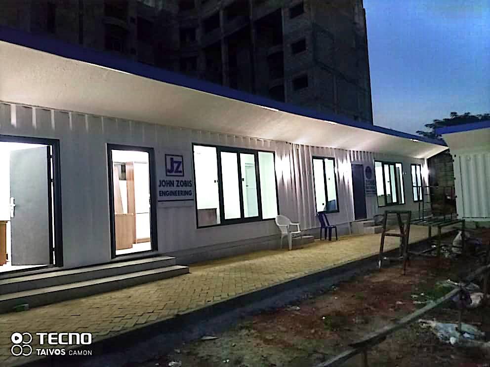JZ Engineering — Site Office Block — Front entrance with full-height doors
